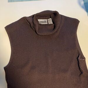 Chico's Ribbed Sleeveless Mock Neck Sweater - Brown